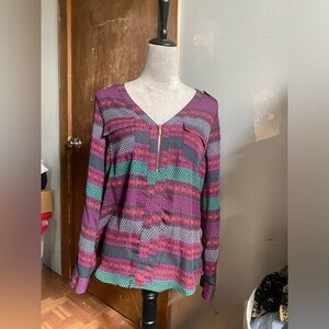 Candies Medium Long Sleeve Zip Front Pocket Blouse